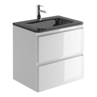 Viper 600 Wall Mounted Vanity Unit & Grey Glass Basin in White Gloss - Interiors Home Stores