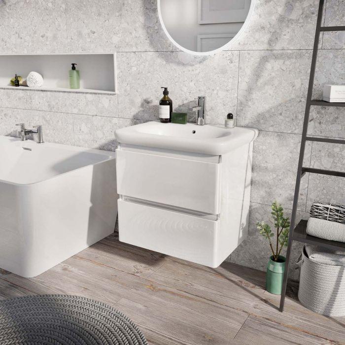 Viper 600 Wall Mounted Vanity Unit & Link Resin Basin in White Gloss - Interiors Home Stores