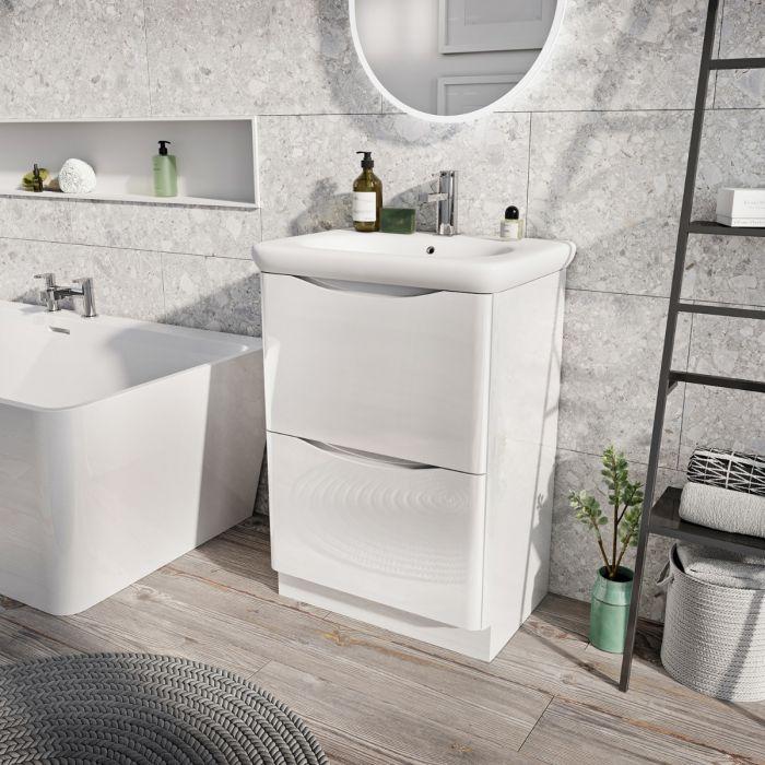 Viper 600mm Floor Standing Vanity Unit & Link Resin Basin in Gloss White - Interiors Home Stores