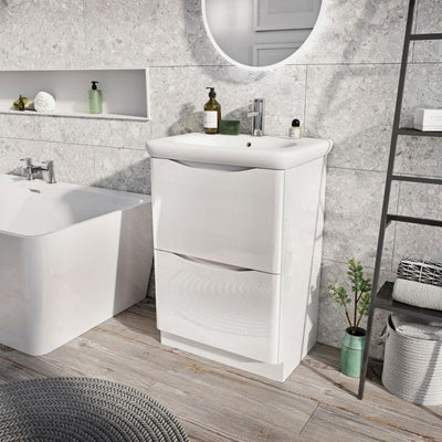 Viper 600mm Floor Standing Vanity Unit & Link Resin Basin in Gloss White - Interiors Home Stores
