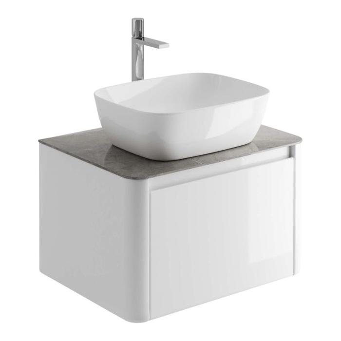 Will 750mm Wall Hung Vanity Unit in Gloss White with Grey Marble Worktop - Interiors Home Stores